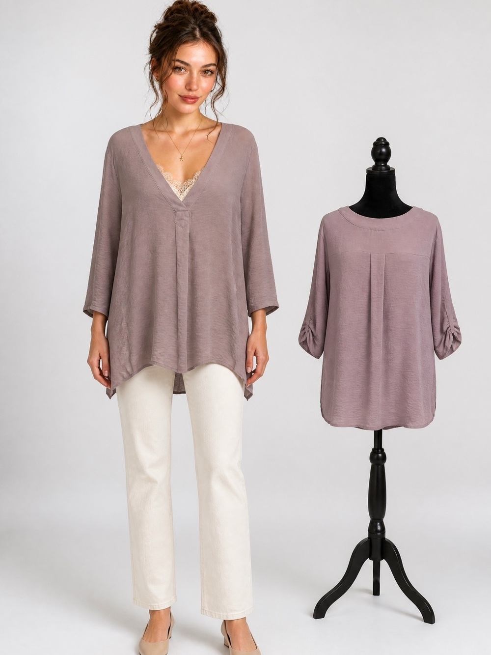 Lush Mauve V-Neck Tunic